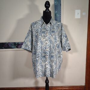 VTG 80s Abstract Tribal Pattern 100% Cotton Mens Button Up Size L/ T535